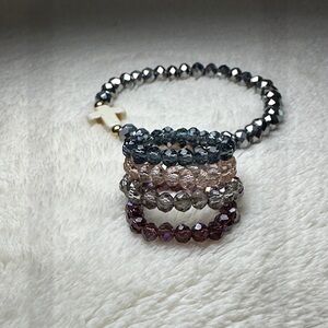 Colorful Rings & a Beaded Mirrored Silver Bracelet with Cross Charm Set NWOT